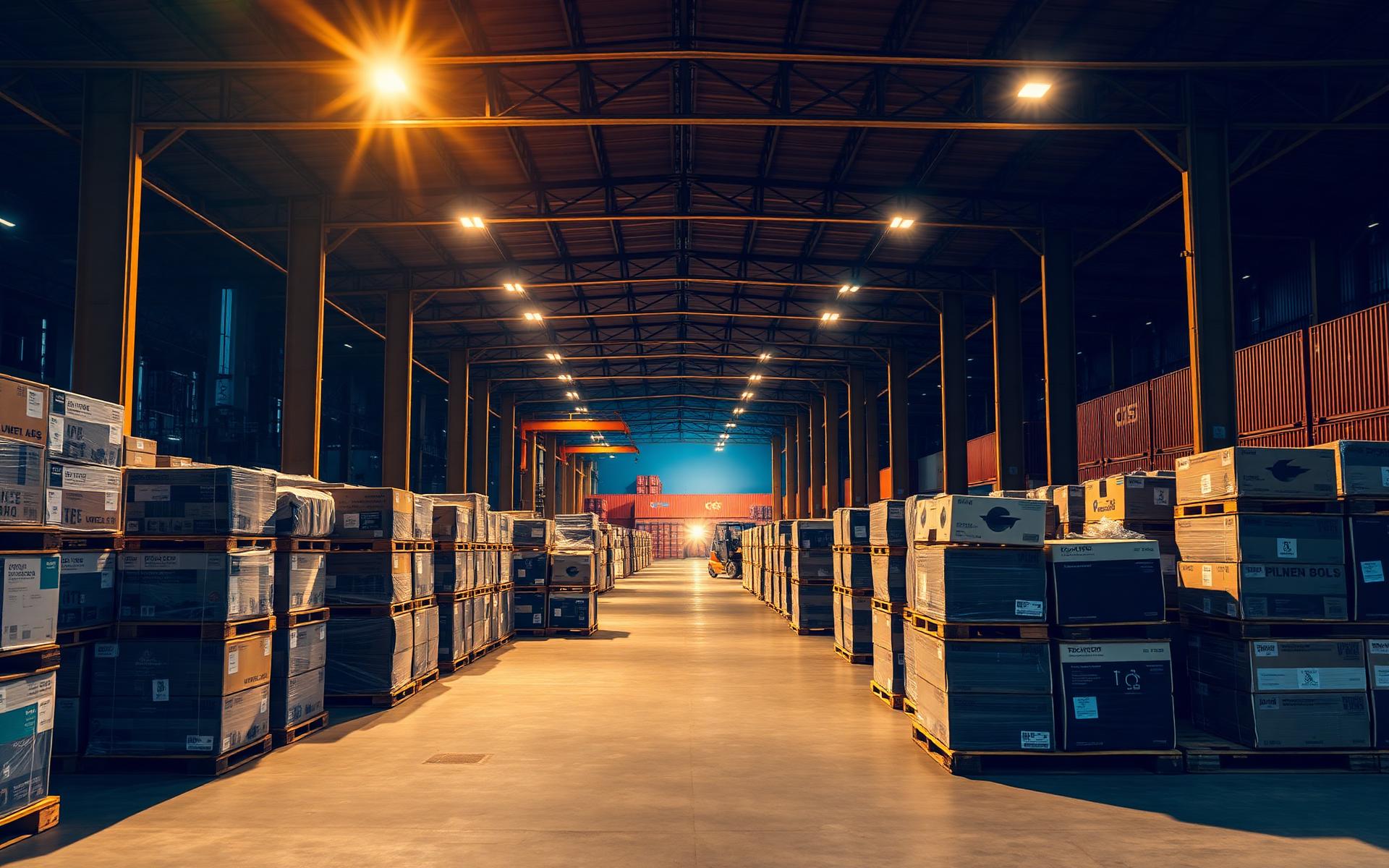 Australian export warehouse with pallets of surplus goods